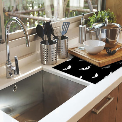 Halloween Black White Dish Drying Mats 18x24 Inch,Halloween Bats Dish Pad Drying Rack Mat for Kitchen Counter Ultra Absorbent Microfiber Dishware Coffee Maker Bar Countertop Decor