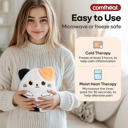 Microwave Heating Pad for Pain Relief, Unscented Microwavable Heating Pads Animal Plush Cat Heating pad for Cramps, Neck Shoulder, Muscles, Natural Heat Pack Moist Heat with Washable Cover