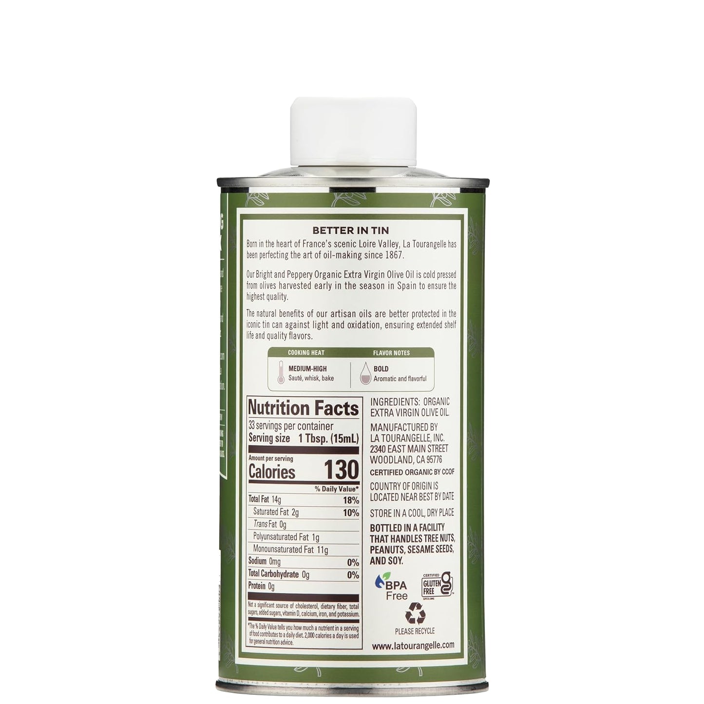 La Tourangelle, Organic Extra Virgin Olive Oil, Cold-Pressed High Antioxidant Picual Olives From Spain, 16.9 Fl Oz