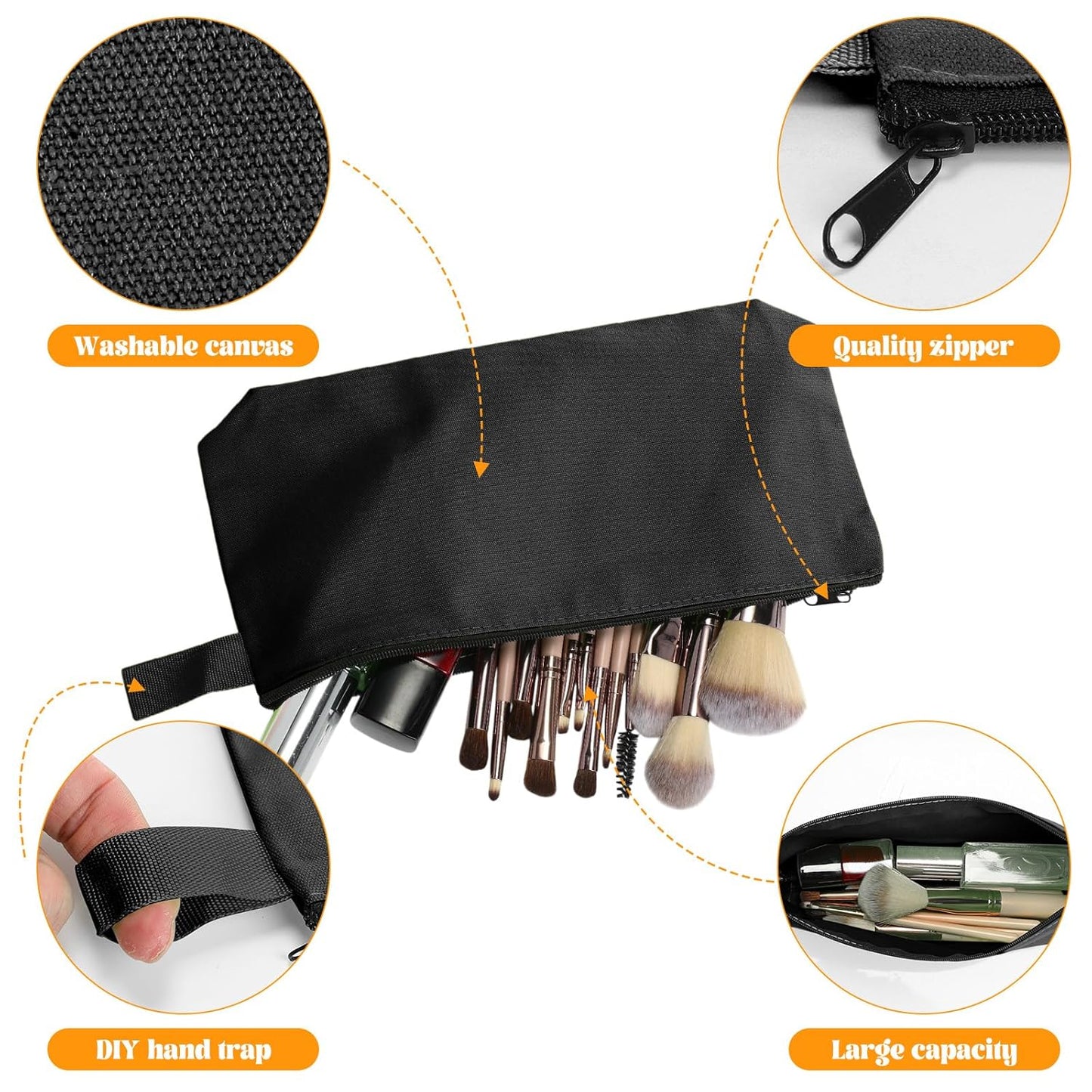 Saintrygo 30 Pcs Makeup Bag Travel Canvas Cosmetic Bag Bulk Multipurpose Small Makeup Pouch for Purse Portable Blank Zipper Toiletry Organizer DIY for Women Assorted Color (Black,9.8 x 5 x 2 Inch)