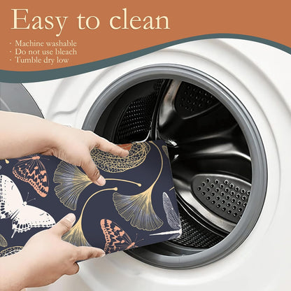 Ginkgo Leaves Dish Drying Rack Mat for Kitchen Counter,Dragonfly Butterfly Dish Drying Pad Absorbent Reversible Microfiber Protector for Coffee Bar Sink Countertops 18x24 Inch