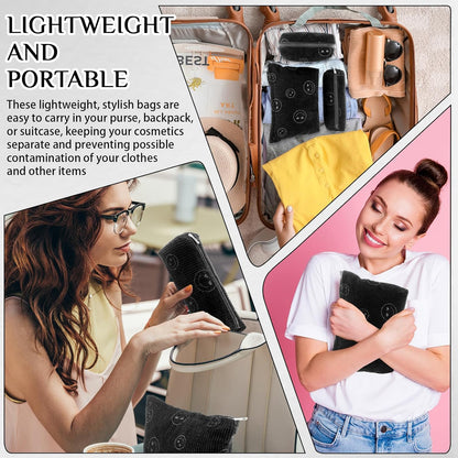 3 Pcs Makeup Bag Set for Women Corduroy Cosmetic Pouch Aesthetic Smile Travel Toiletry Bag Cute Purse Pouch Pencil Case Makeup Brushes Storage Organizer for Christmas(Black,Smile Face)