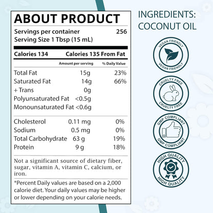 Zatural Coconut Oil, 100% Virgin Organic Extra Virgin Unrefined, Cold Pressed, ~1 Gallon (8 Pound)
