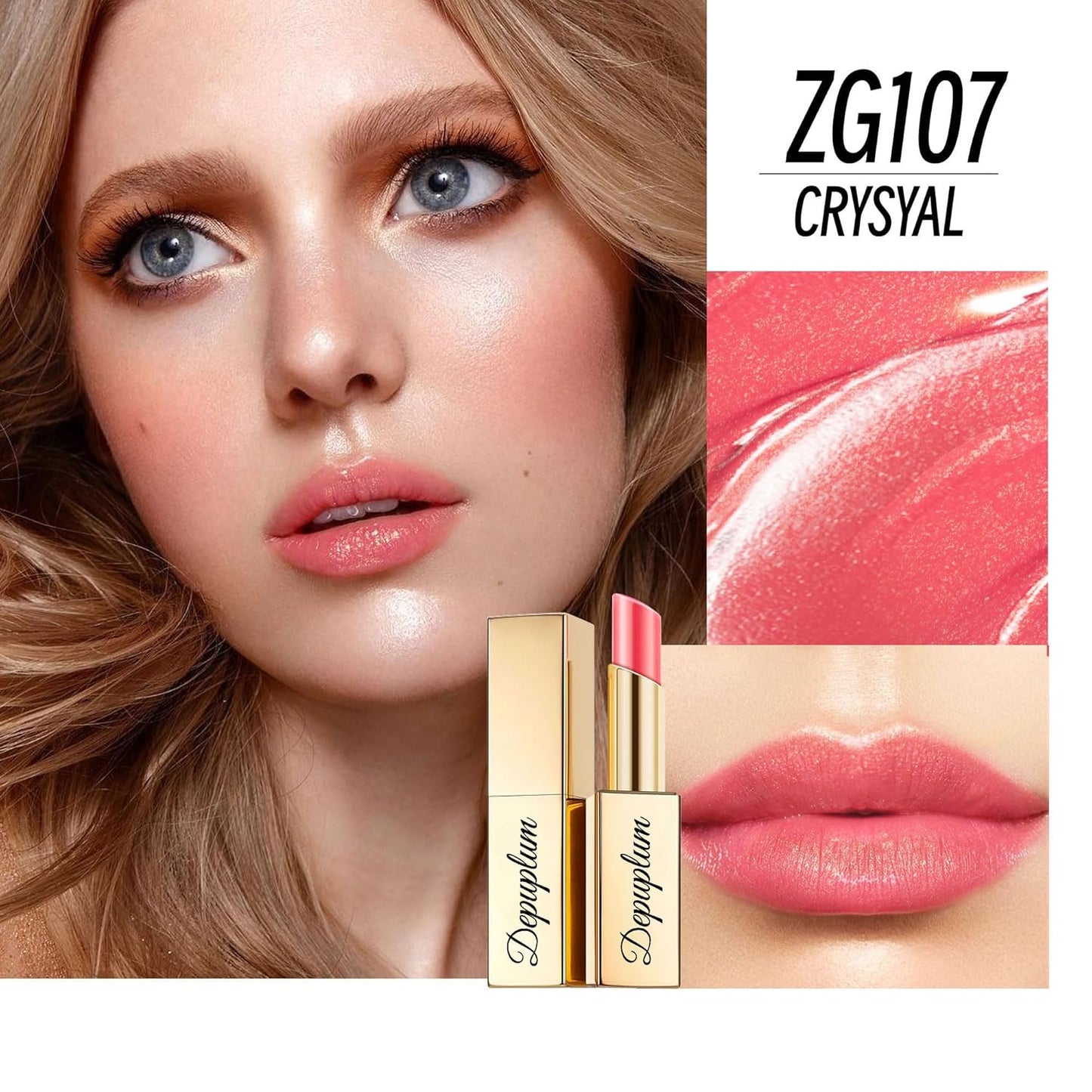 Peach Pink Lipstick Moisturizing for Women Shimmer Tinted Lip Balm Hydrating Nourishing Lip Gloss Vegan& Cruelty Free Lip Makeup, ZG107 Candy