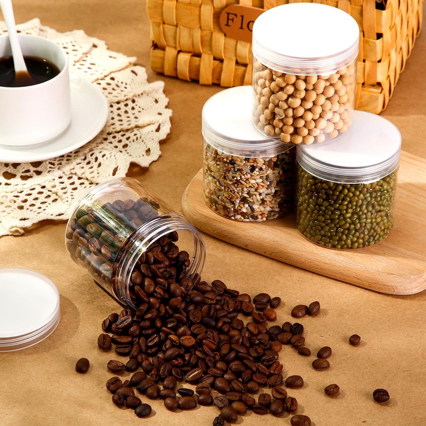 SATINIOR 100 Pcs Plastic Jars with Lids Small Containers Lids Wide Mouth Small Plastic Containers for Lotion Cream Rhinestones Body Butters Travel Storage(8 oz, Clear)