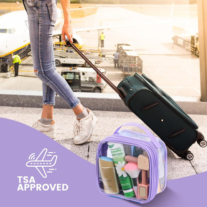 TSA clear toiletry bag airport approved see through pvc plastic pouch transparent makeup carry on with handle(purple)
