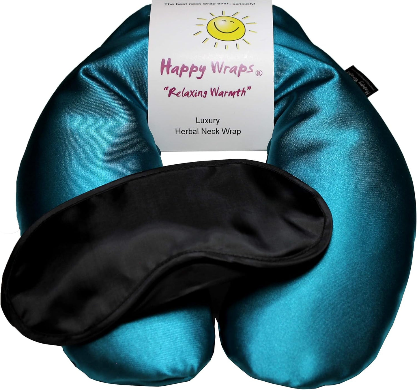 Microwavable Herbal Neck Wrap - Hot Cold Aromatherapy Neck Warming Pillow - Heating Pad for Migraines, Stress, Gifts for Women, Birthdays, Christmas and Free Sleep Mask - AuqaBlue Satin
