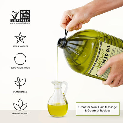 Grapeseed Oil – Cold Pressed & 100% grape oil | “Good Inside and Out” Beauty & Cooking Oil | High-Heat, Non-GMO, Kosher, Vegan | For Skincare, Hair, Massage, Soap & Gourmet Recipes | 5 Liter Jug