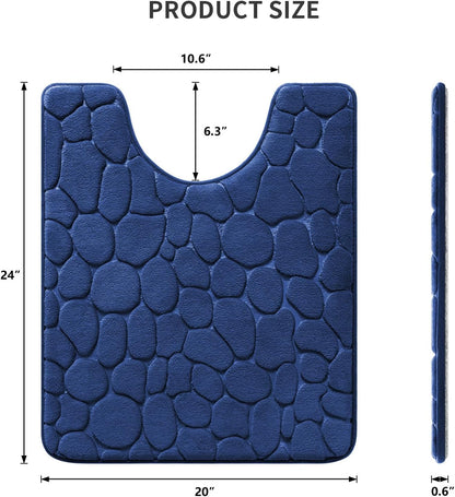 YIHOUSE Memory Foam Bath Mat Cobblestone Bathroom Rugs Super Water Absorbent Bath Mats for Bathroom Machine Washable Bath Rugs(20 x 24,Dark Blue)