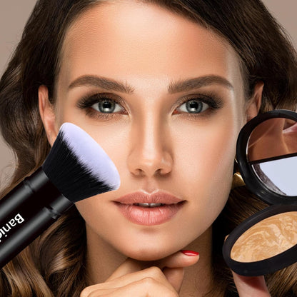 Makeup Brush Kabuki Face Brushes Retractable Travel Blush Brush Portable Flawless for Foundation, Powder Blush, Bronzer, Buffing, Liquid, Cream, Cruelty Free with Cover(Flat-Head)