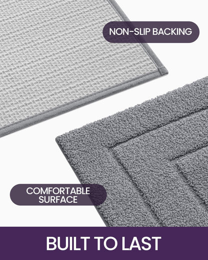 DEXI Bathroom Rug 32x20, Non Slip Washable Bath Mat for Shower Floor, Absorbent Soft Bathmat with Rubber Backing, Quick Dry Microfiber Carpet, Grey