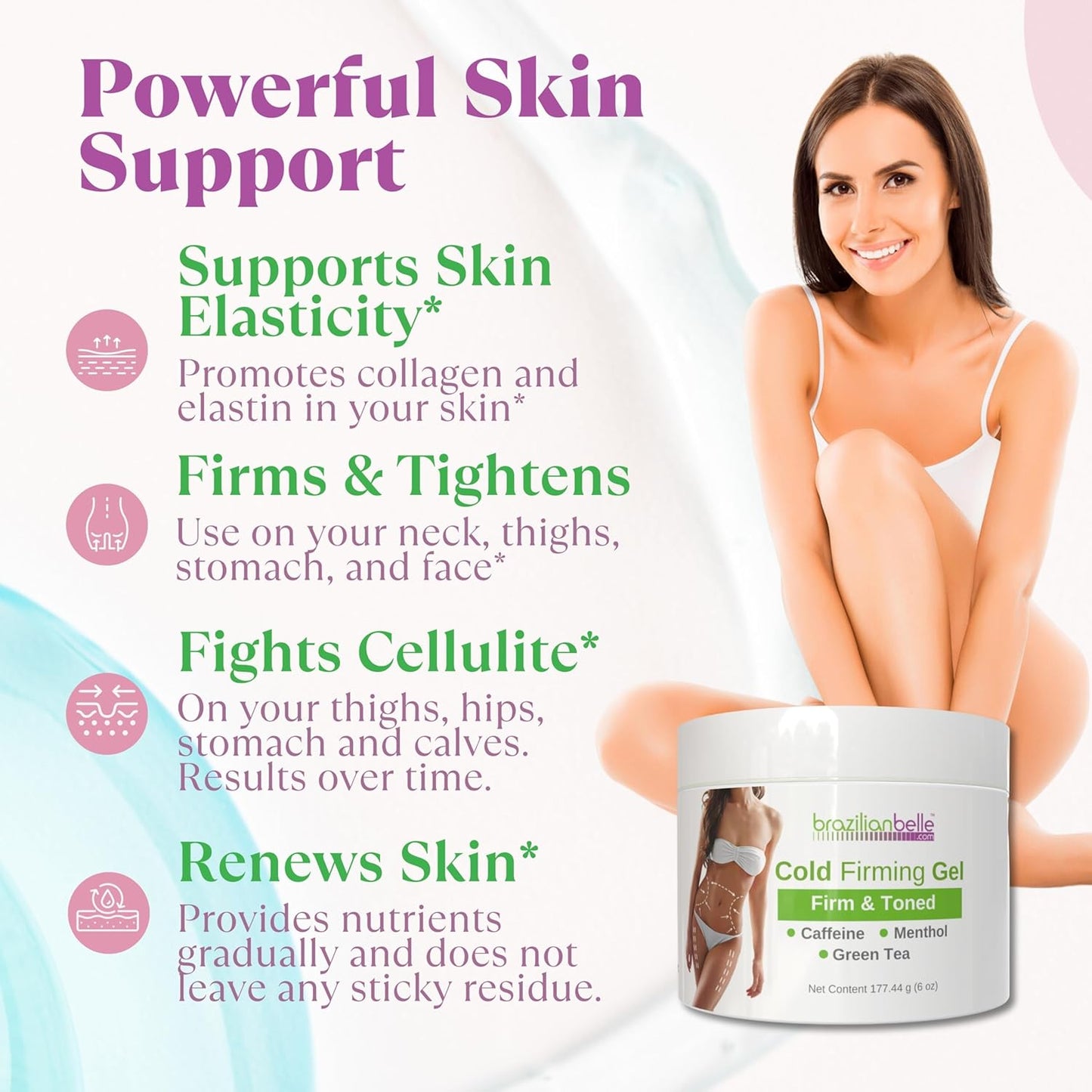 Brazilian Belle Cold Firming Gel - Skin Tightening & Anti Cellulite Gel with Caffeine - Advanced Skin Firming & Body Firming Cream for Loose & Sagging Skin