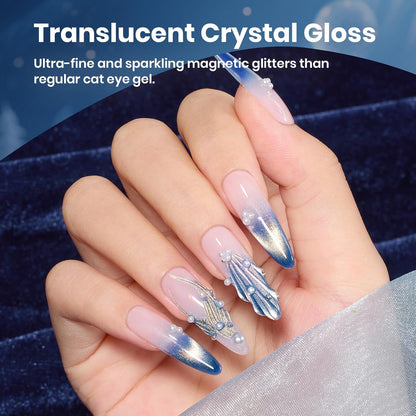 Beetles Blue Cat Eye Gel Nail Polish - Frosted Sapphire Cat Eye Gel Polish, 15ML Gold Powder Blue Glitter Fall Gel Polish Magnetic Shimmer Effect Soak Off UV Nail Art Design Manicure Gifts for Women