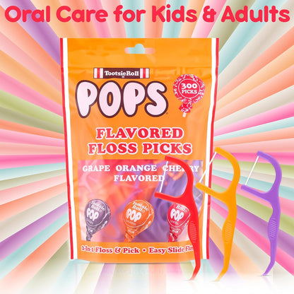 Flavored Floss Picks, 300 Count, Dental Floss Picks for Teeth with Fun Fruit Flavors, Flosser Picks for Adults and Children, | Grape, Orange & Cherry Flavor