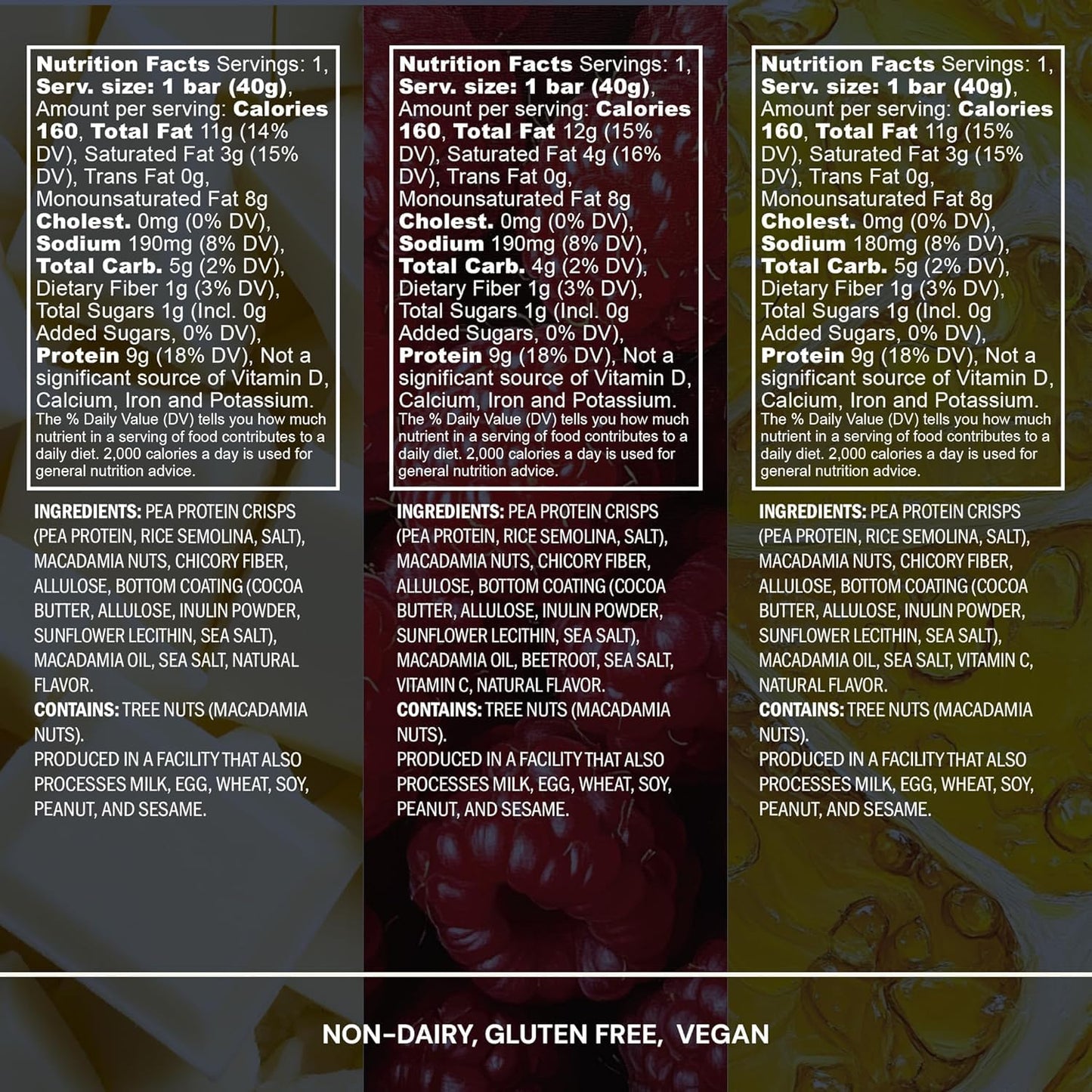 Blueprint by Bryan Johnson Macadamia Nut Protein Bars – Variety Pack Protein Bars - Lemon, White Cocoa & Raspberry – Vegan, Low Sugar, Keto-Friendly Snacks – Non-GMO, Raw Nut Bar– 9g Protein – 12 Pack