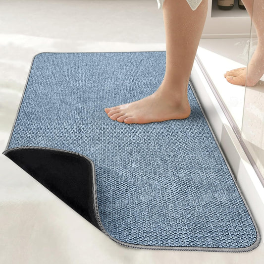 Bath Mat,Ultra Thin Bathroom Rugs,Rubber Bath Mats for Bathroom,No Slip Bath Rugs,Quick Dry,Machine Washable,Low Pile,Absorbent,Shower Outside,Sink,Home Decor Accessories.Blue,2'x3'(24x36inch)