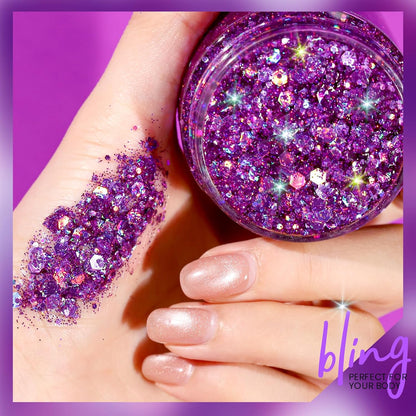 Teenitor Body Glitter, Face Glitter, Hair Glitter Gel, 80g/2.8oz Makeup Rave Purple Glitter Gel for Face and Body