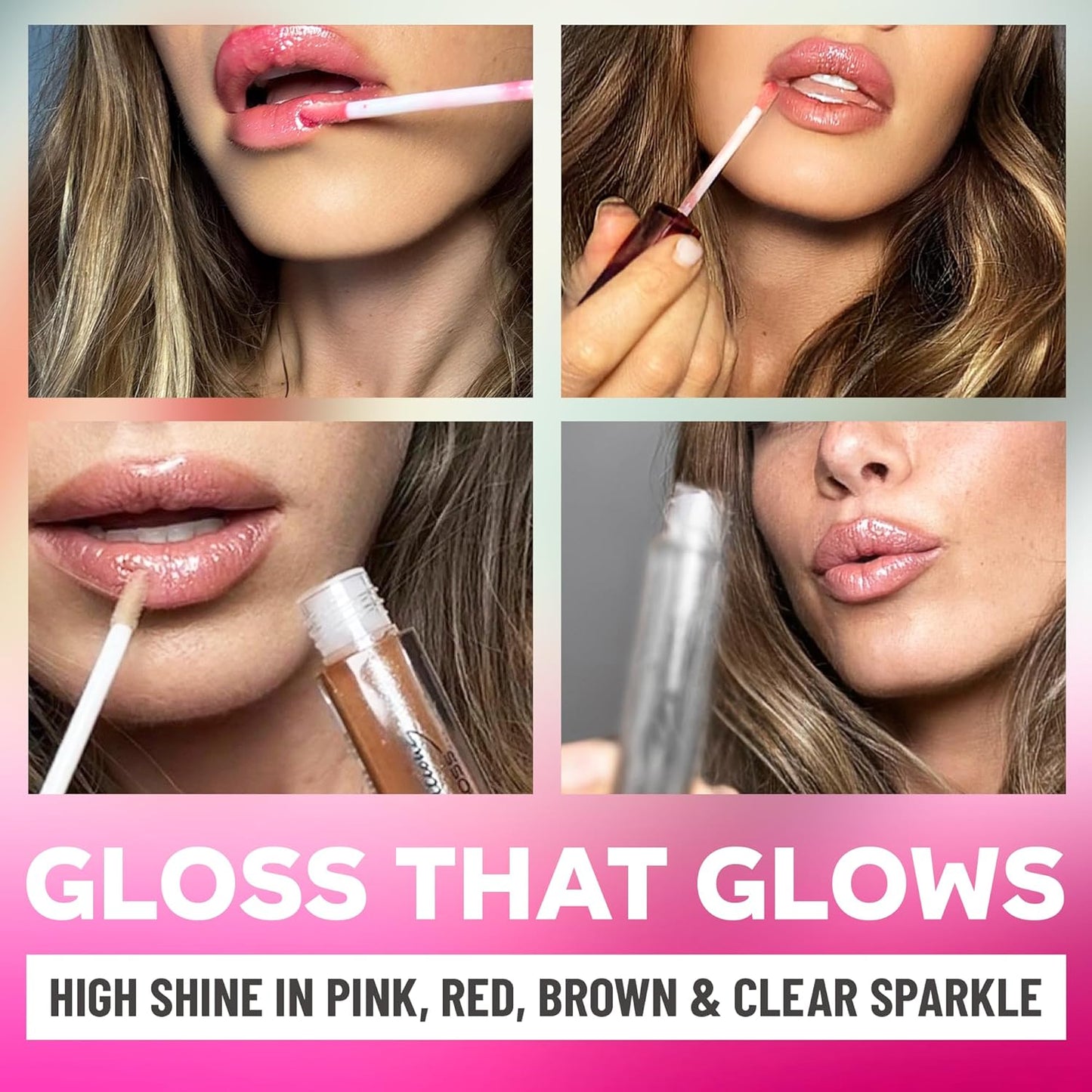 Lip Gloss for Women – Hydrating, Vitamin E Infused – Smooth Application, Clean Formula – Clear, Pink, Red & Brown Lipgloss, 4 Pack