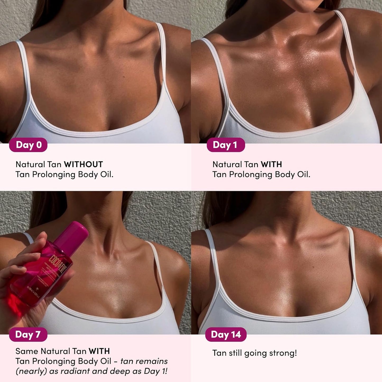 Coco & Eve Firming & Tan Prolonging Peptide Body Oil. Up to 28 Days Natural Tan Extender. After Sun Care with Tropical Oils, Vitamins C & E for Nourished, Glowy & Visibly Firmer Skin. (5.75 fl oz)