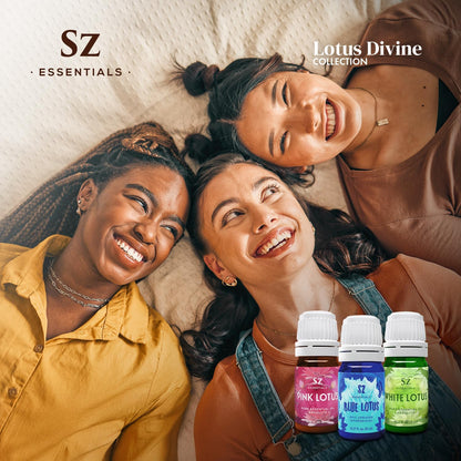 Divine Essential Oils Collection - Blue, Pink, White Lotus - Set of 3 Bottles (0.17 Fl Oz - 5ml Each) - 100% Pure, Natural & Undiluted - Therapeutic Grade & Vegan