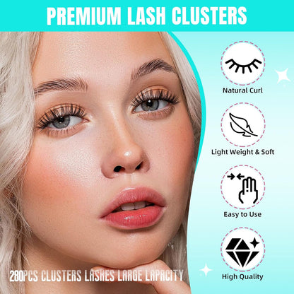 Lash Clusters Wispy 280PCS Eyelash Extension 30D Cluster Lashes Individual Lashes DIY Lash Extension Natural Look Cluster Eyelash Extensions Soft False Eyelashes at Home for Beginners(12mm)