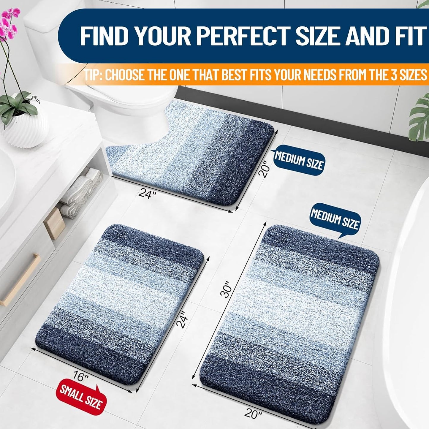 OLANLY Bathroom Rugs Mat 24x16, Extra Soft Absorbent Microfiber Bath Rugs, Rubber Backing, Quick Dry, Machine Washable Bath Mats for Bathroom Floor, Tub and Shower, Home Decor Accessories, Navy Blue