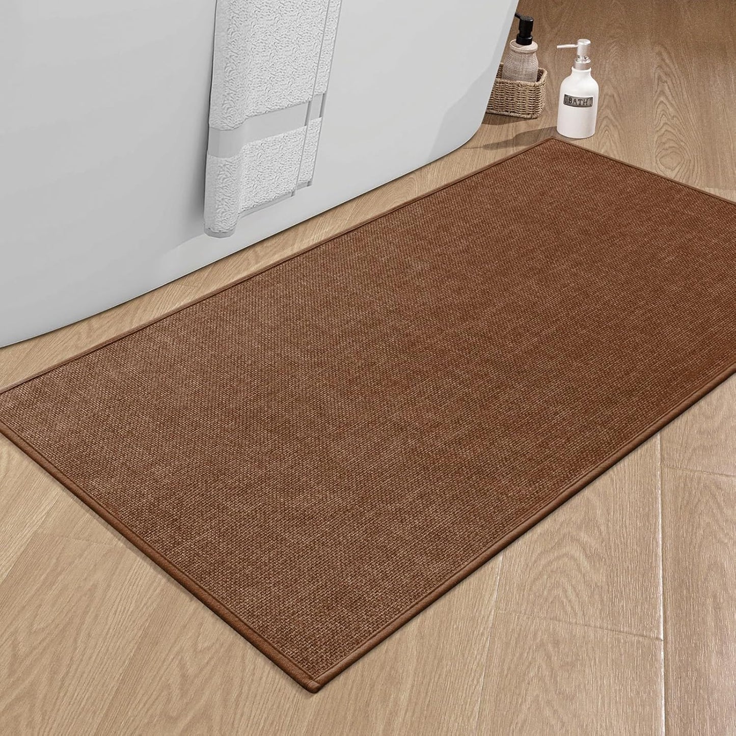 chakme Bathroom Rugs Mat 47x24, Ultra Thin Non Slip Bath Rug Large Quick Dry Absorbent Bath Mat for Bathroom, (Rust, 47"x24")