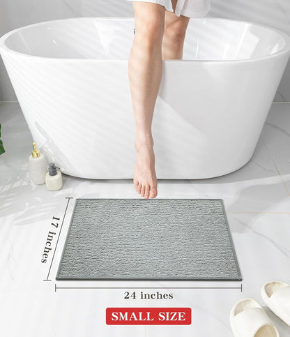 chakme Bathroom Rugs Mat 24x17, Ultra Thin Non Slip Bath Mat Small Quick Dry Absorbent Bath Mat for Bathroom Floor, (Light Grey, 24"x17")