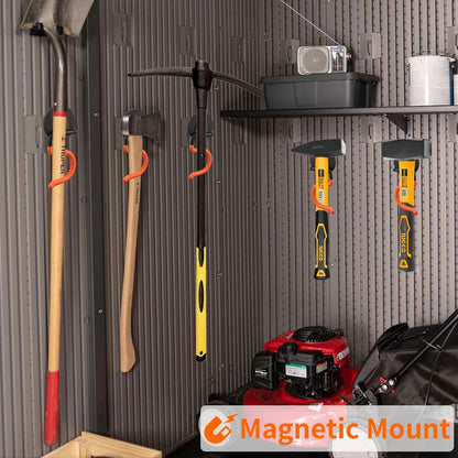 MUTUACTOR Magnetic Broom Holder,Non-Slip Garage Storage Hooks Heavy Duty,Strong Metal Hooks Magnetic Tools Holder for Snow Shovels Garage Racks Garden Hoes in Garden Warehouse(2Pack,Orange)