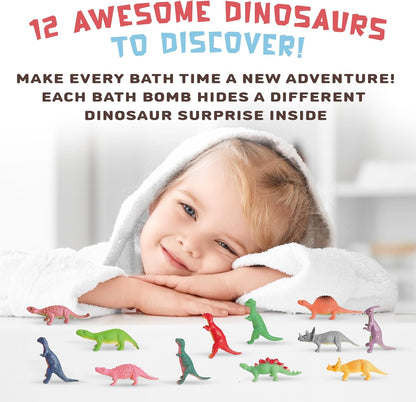 All Natural Bath Bombs for Kids with Surprise Toys Inside with Child Safe Dino Diffusers- 12 Pack Organic Dinosaur Bath Bombs with Toys Inside - Dino Bath Bomb for Kids