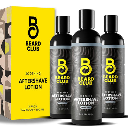 The Beard Club Aftershave for Men – Soothing After Shave Lotion for Men with Chamomile, Tea Tree Oil & Willow Bark – Post Shave Balm Calms Irritation, Prevents Razor Burn & Bumps - 3.4 Fl Oz - 3 Pack