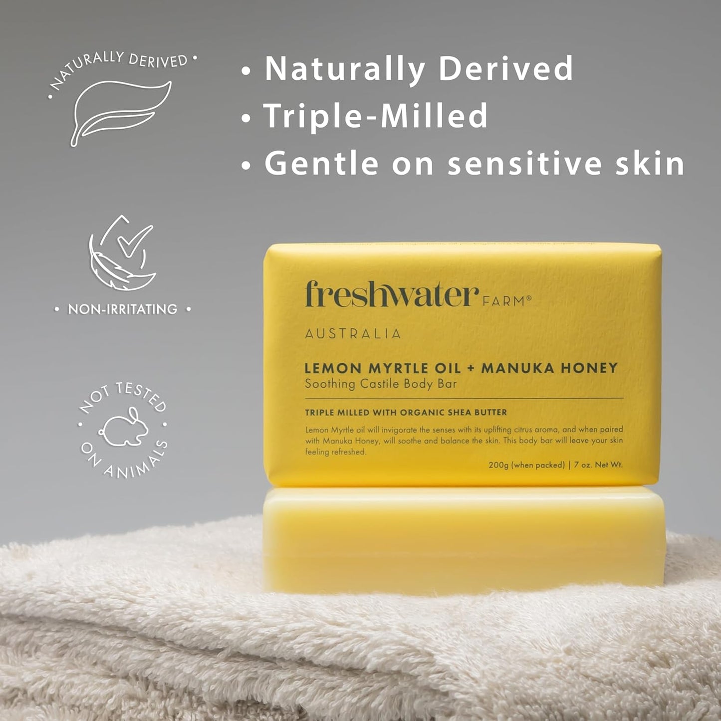 Natural Soap Bar- Lemon Myrtle+Manuka Honey- 7 oz x 8 Pack- Castile Bar Soap, Natural Soap Bar, Bar Soap, Body Soap Bars- Essential Oils For Sensitive Skin