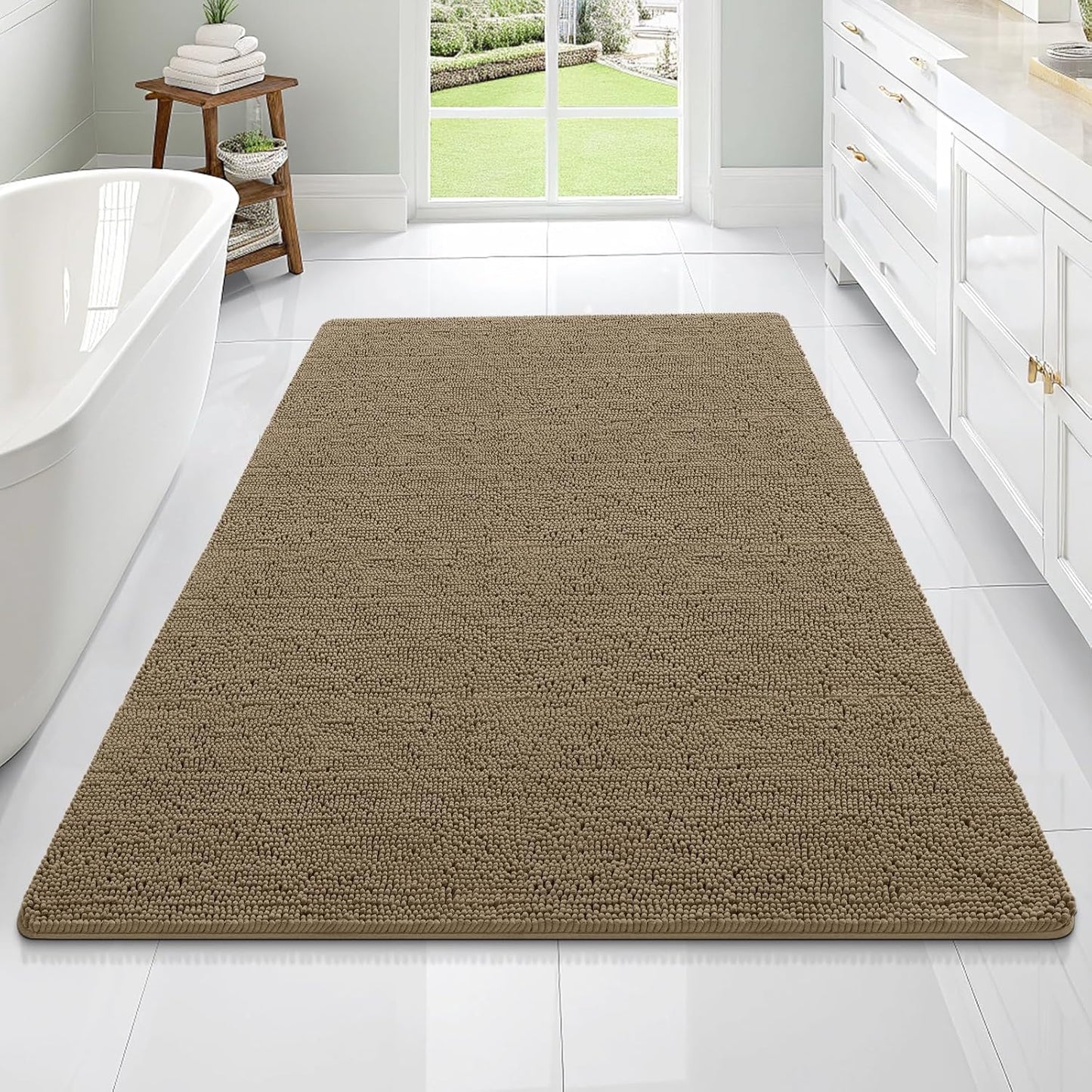 OLANLY Bathroom Rugs 70x46, Extra Soft Absorbent Chenille Bath Rugs, Rubber Backing Quick Dry, Machine Washable Bath Mats for Bathroom Floor, Tub and Shower, Home Decor Accessories, Tan