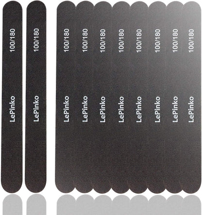 10PCS Double Sided 100/180 Grit Nail File Set, Washable Emery Board Nail Buffer Files for Home Salon Use, Professional Manicure Pedicure Tool for Acrylic False Nails and Gel Cosmetic