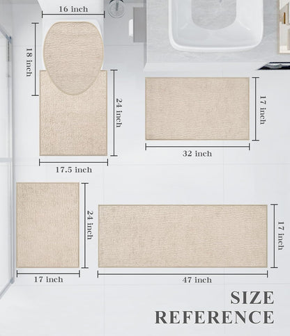 chakme Bathroom Rug Sets 5 Piece, Ultra Thin Bath Mat Quick Dry Bath Mat, Absorbent Bath Mats for Bathroom Non Slip Machine Washable, (Light Beige)