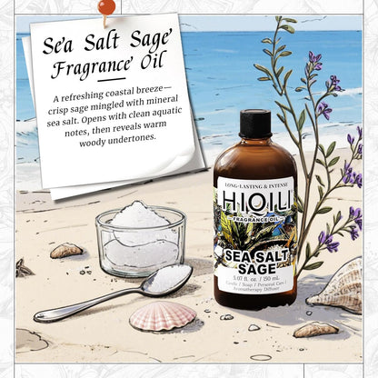 HIQILI Sea Salt Sage Fragrance Oil for Diffuser Use, Candle Making Scents, Soap Making Supplies, Car/Hotel Collection Diffuser Oil - 5.07 Fl Oz