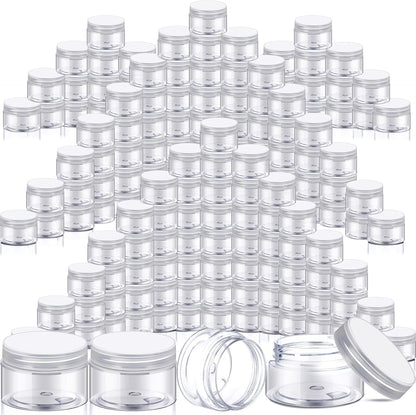 SATINIOR 100 Pcs Plastic Jars with Lids Small Containers Lids Wide Mouth Small Plastic Containers for Lotion Cream Rhinestones Body Butters Travel Storage(10 oz, Clear)
