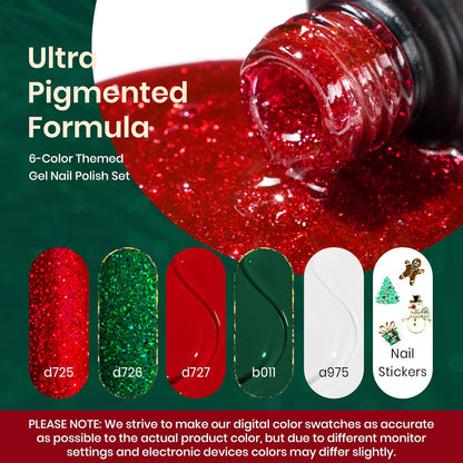 Beetles Green Gel Nail Polish Set, Sparkle Red Green Gel Polish Kit Soak Off UV LED Gel Nail Kit Manicure Gift with Nail Strengthener Gel