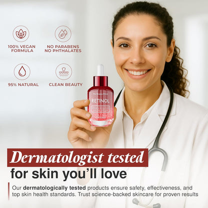 Retinol Serum For Face - Dermatologist Tested, Anti-Aging, Fine Lines & Wrinkles & Post-Acne Marks Treatment - Clean Beauty, Cruelty-Free Korean Skin Care for All Skin Types - 1.69oz