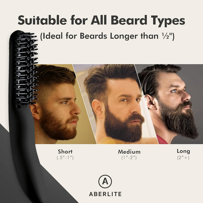 Aberlite EDC - Men's Professional Heated Beard Straightening Brush and Grooming Tool (for 0.5 inch plus Beards) (Black)