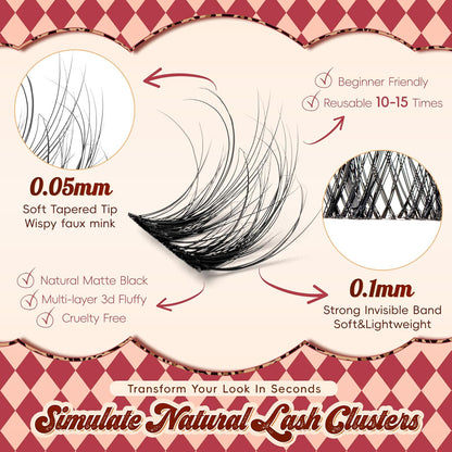 Lash Clusters 0.05mm PBT Fiber Eyelash Clusters, 0.1mm Superfine Invisiband D Curl Diy Lash Extension, 80pcs 8-16mm Individual Lashes Clusters Like Eyelash Extensions (Twilight-D-8-16Mix)