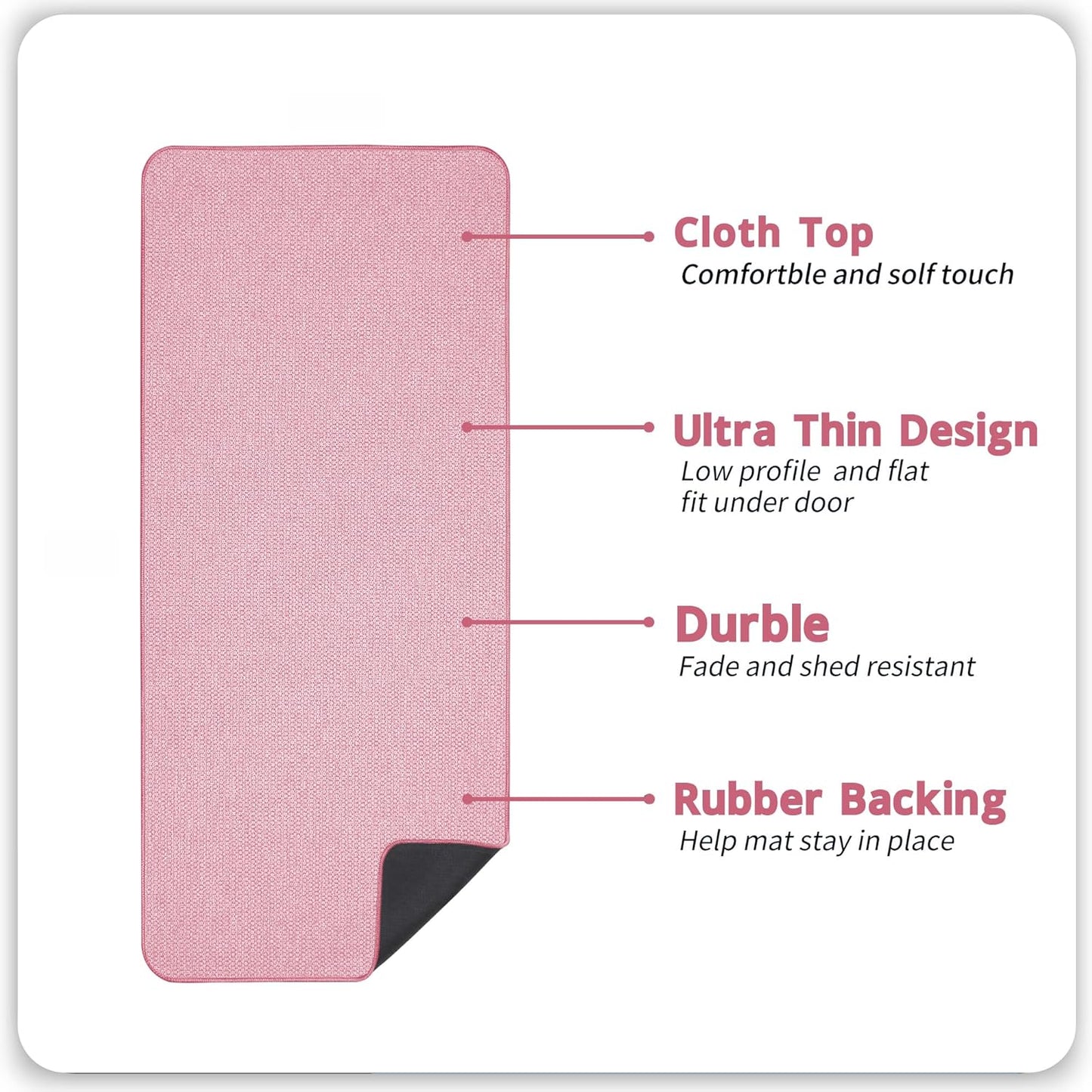 Bath Mat,Ultra Thin Bathroom Runner Rugs,Large Bath Mats for Bathroom,Quick Dry,Non-Slip,Machine Washable,Low Pile,Bath Rug,Shower Outside,Sink,Home Decor Accessories.Pink,1'5"x4'11"（17x59inch）