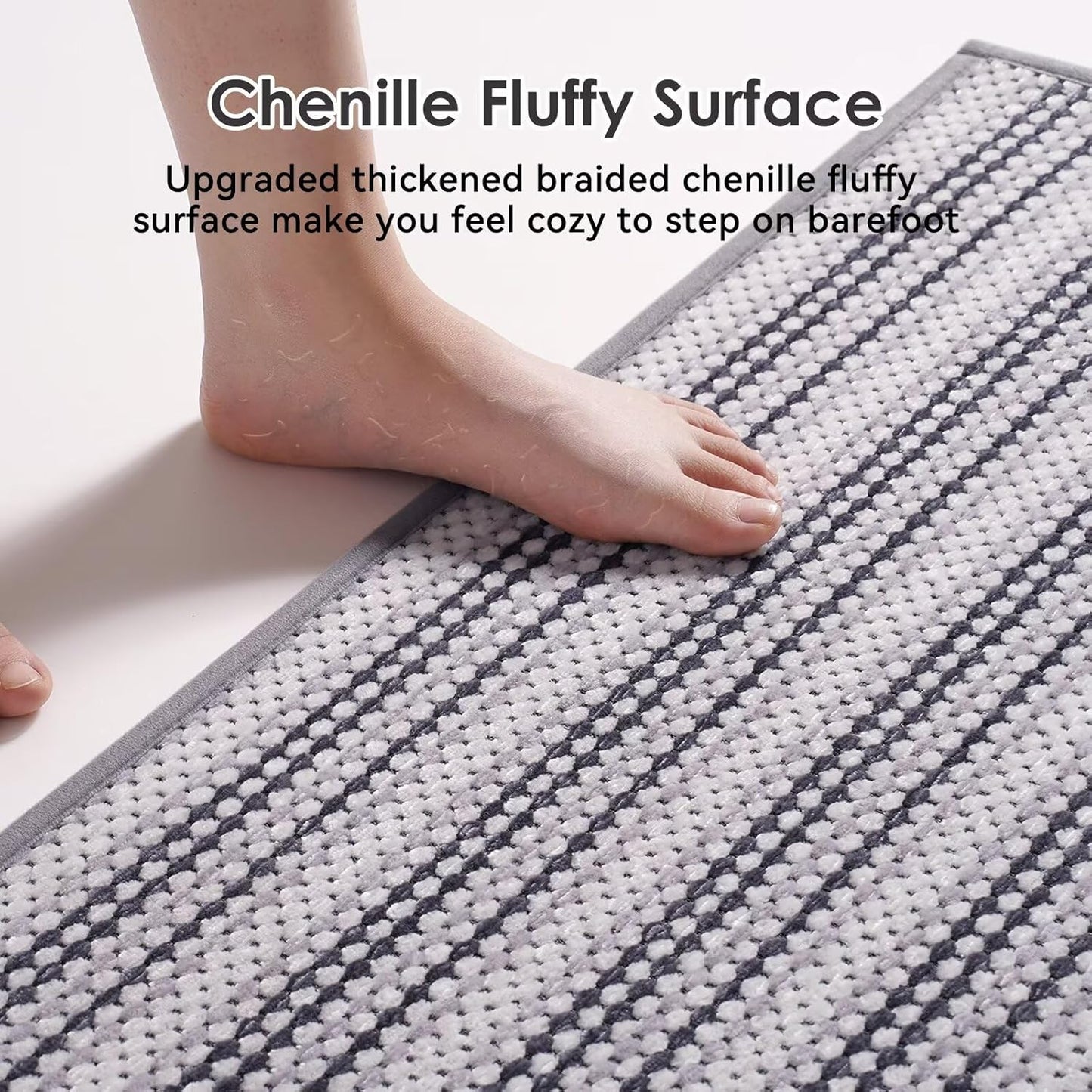 Soft Chenille Bath Mat Super Absorbent Bathroom Mat Quick Dry- Rubber Backed Bath Mats for Bathroom Floor Non Slip-Machine Washable Bathroom Rugs Front of Bathtub,Shower Room Grey 16x24