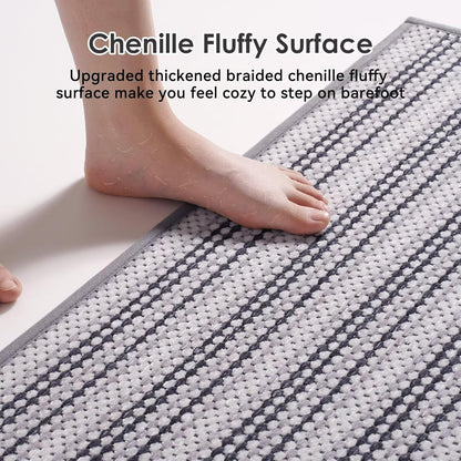 Bathroom Rugs Mat,Soft and Absorbent Chenille Bath Rugs, Ultra Thin Non-Slip Bath Carpet, Machine Wash Dry,Braided Bath Mat for Bathroom Floor,Tub and Shower, （Grey 24x35）