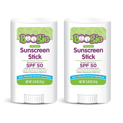 Baby Sunscreen Stick by Boogie Block, Mineral Sunscreen SPF 50, FSA/HSA Eligible, Travel Size Sunblock for Kids, Zinc Oxide, Water Resistant, Vegan, Fragrance Free Pack of 2