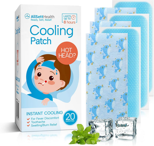 Cooling Patches for Kids - Fever Patch for Kids, Mint Extract - 20 Individually Wrapped Cold Stickers -Baby Pad, Forehead, Reducer Headache Patches -Fun Design