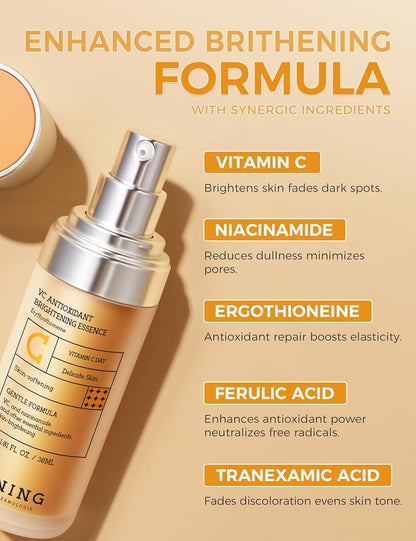Vitamin C Serum with Niacinamide & Ethyl Ascorbic Acid: Brightening, Moisturizing Face Serum for Dark Spots | Hyperpigmentation & Anti-Aging Treatment | Korean Synergy Formula 1.01oz