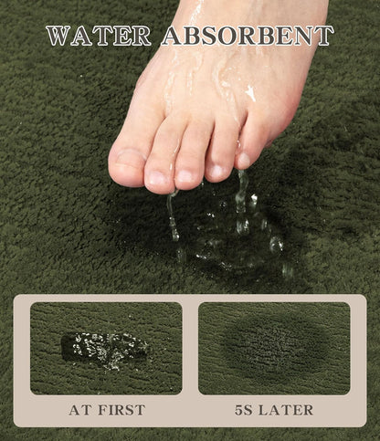 chakme Bathroom Rug Sets 5 Piece, Ultra Thin Bath Mat Quick Dry Bath Mat Set, Absorbent Bath Mat for Bathroom Non Slip Machine Washable, (Dark Green, 5 Piece)