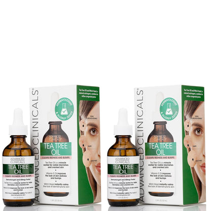 Advanced Clinicals Vegan Tea Tree Oil For Skin | Acne Patch Vegan Facial Serum | Targets Redness, Bumps, Breakouts, & Acne Scars | Organic Pure Tea Tree Oil For Face W/Vitamin E & Witch Hazel, 2pc