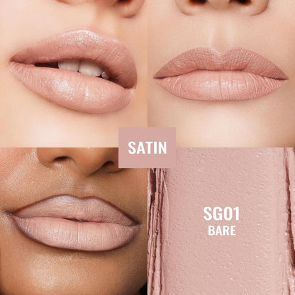 Oulac Beige Lipstick for Women, Pale Nude Matte Lip Base, Full Coverage Lip Color, Satin Matte Finish, Cream Texture, Hydrating, Infused with Hyaluronic Acid, Vegan & Clean Beauty 4g SG01 Bare